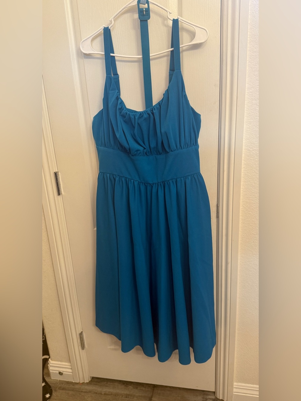 Vixen by Micheline Pitt Blue Sleeveless Ingenue Gathered Waist Dress